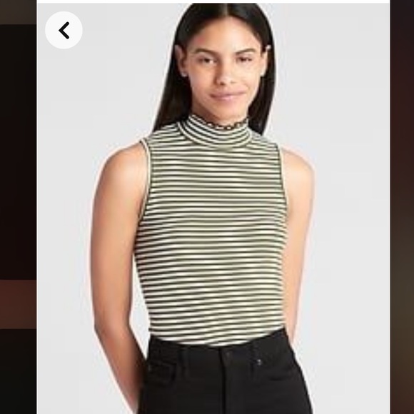 GAP Featherweight Stipe Ribbed Sleeveless Mock-neck Top - Picture 2 of 7
